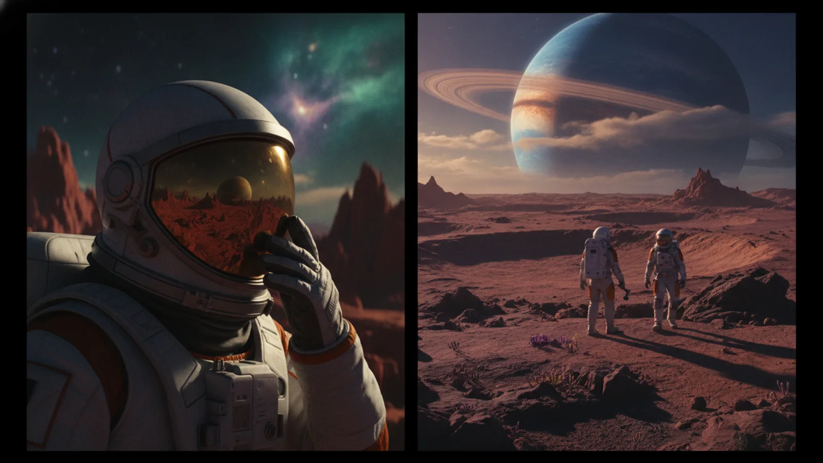 Comparison of portrait versus landscape AI movie aspect ratios in a science fiction setting.
