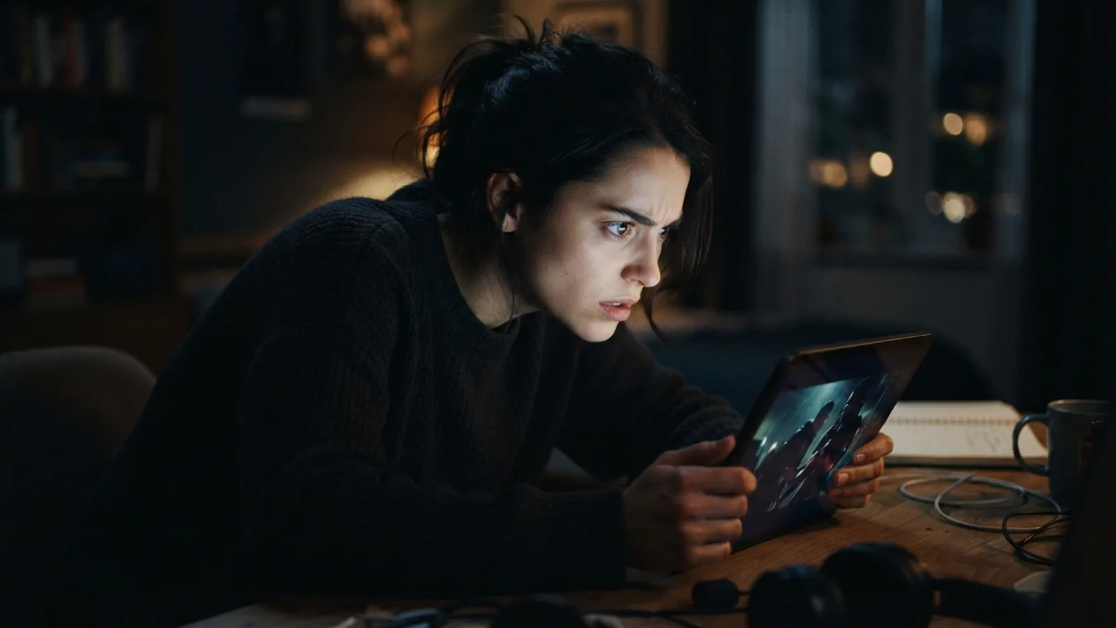 A viewer captivated by a series on a screen