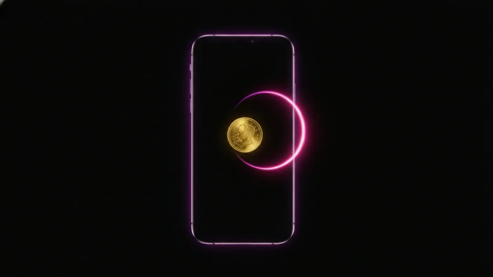 A glowing coin arcing back into a smartphone, representing an app refund