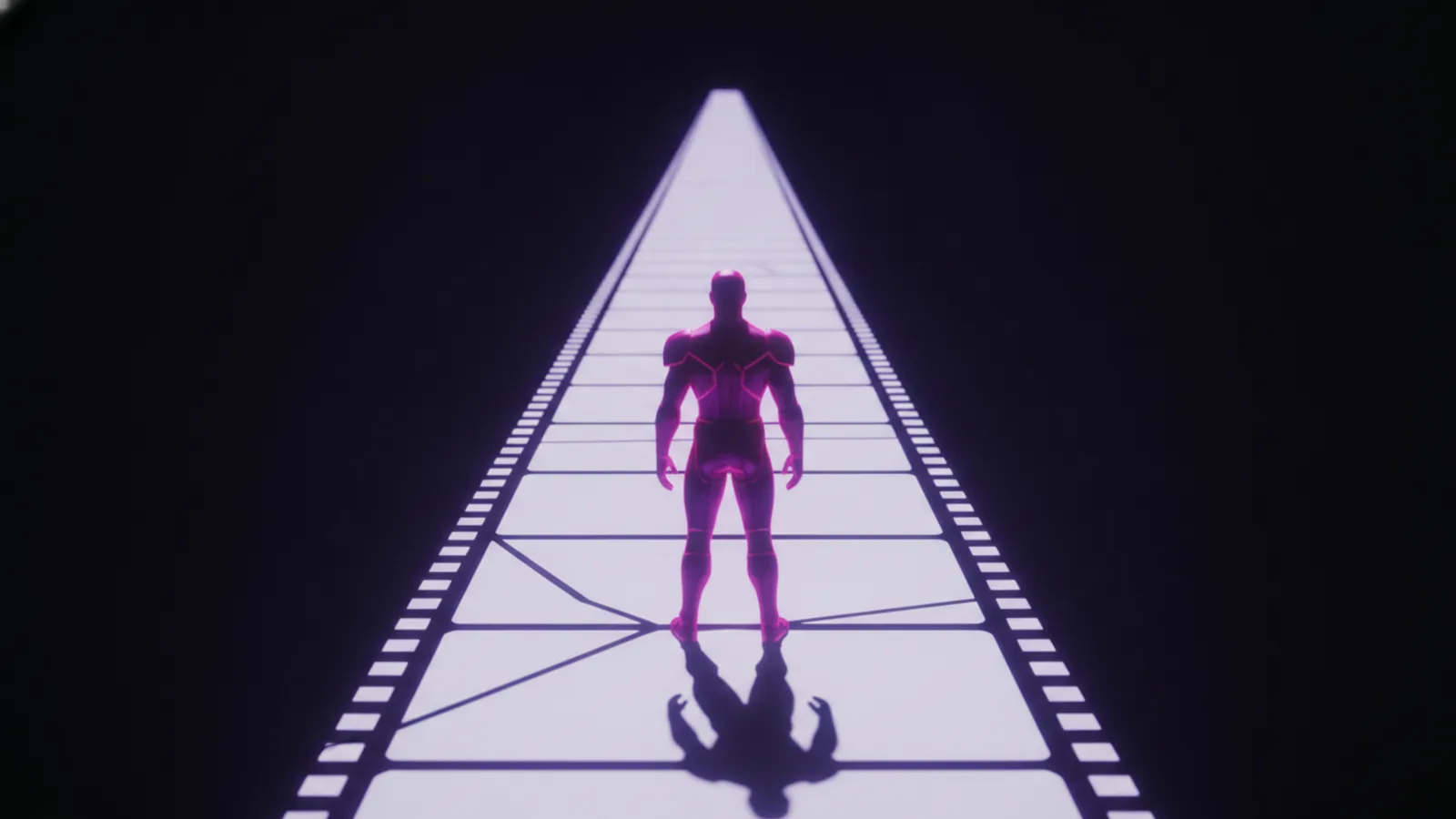 A long strip of film frames stretching into the distance