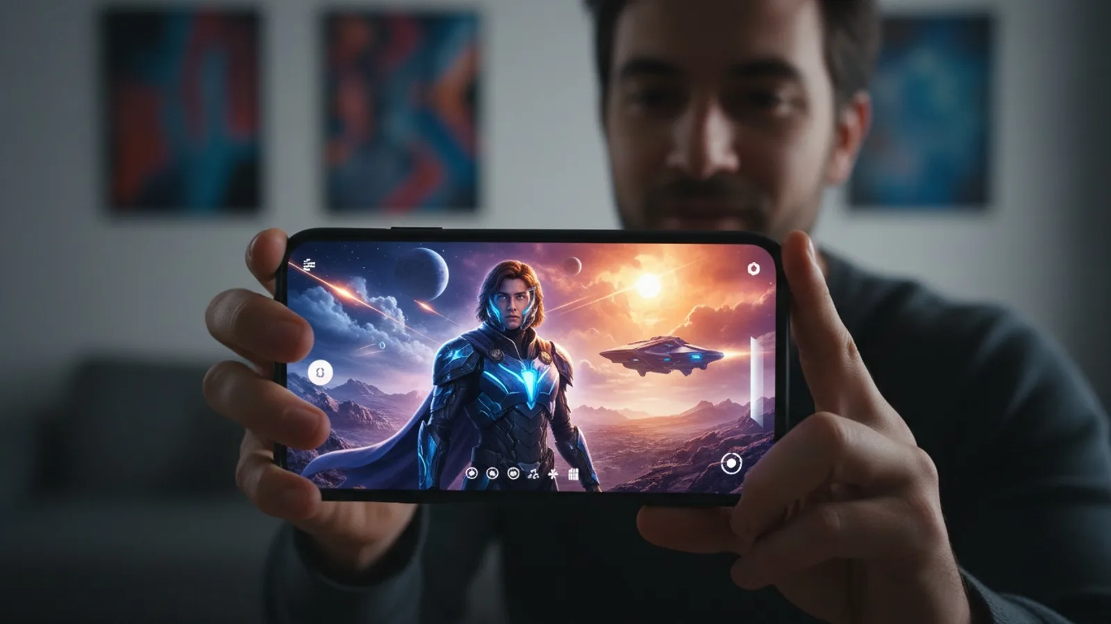 Creator using Cinely to view an AI film scene starring themselves.
