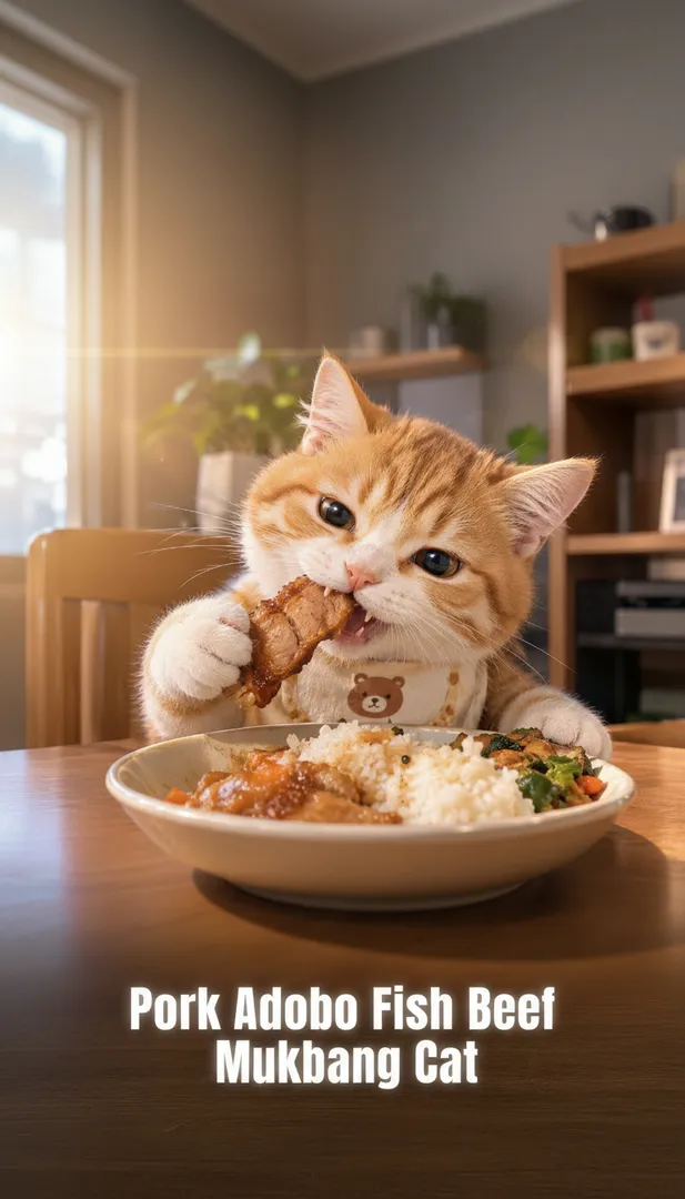 Pork Adobo Fish Beef Mukbang Cat