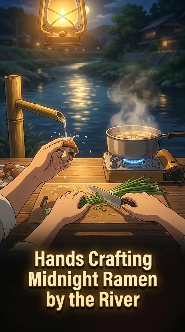 Hands Crafting Midnight Ramen by the River