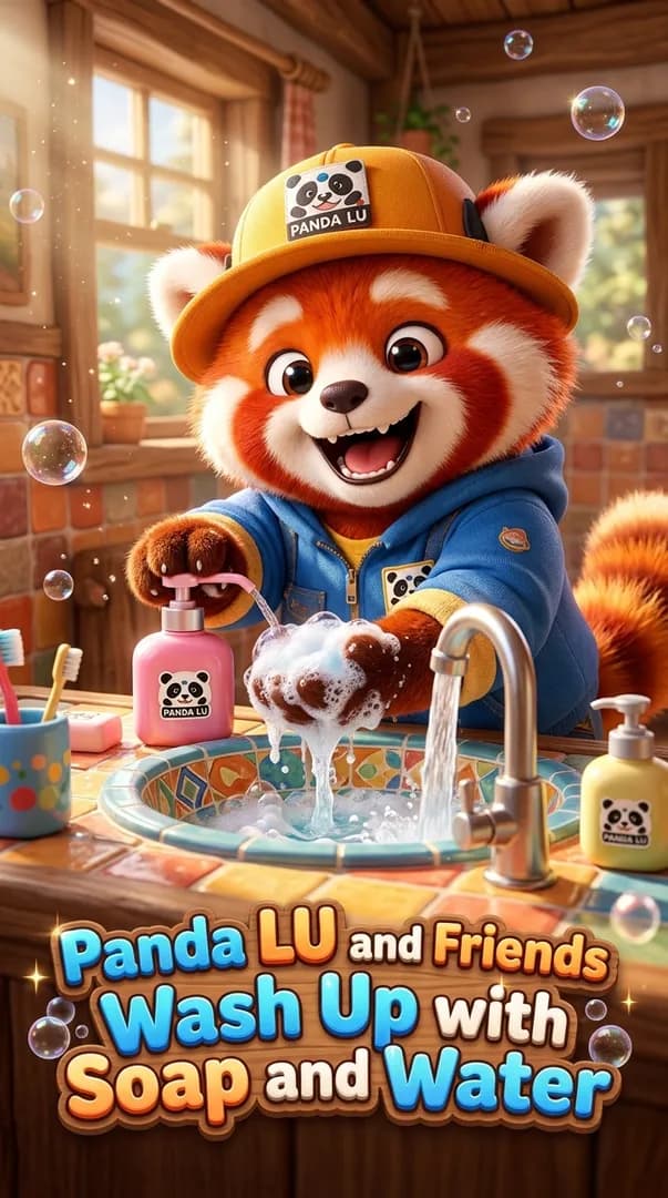Panda LU and Friends Wash Up with Soap and Water