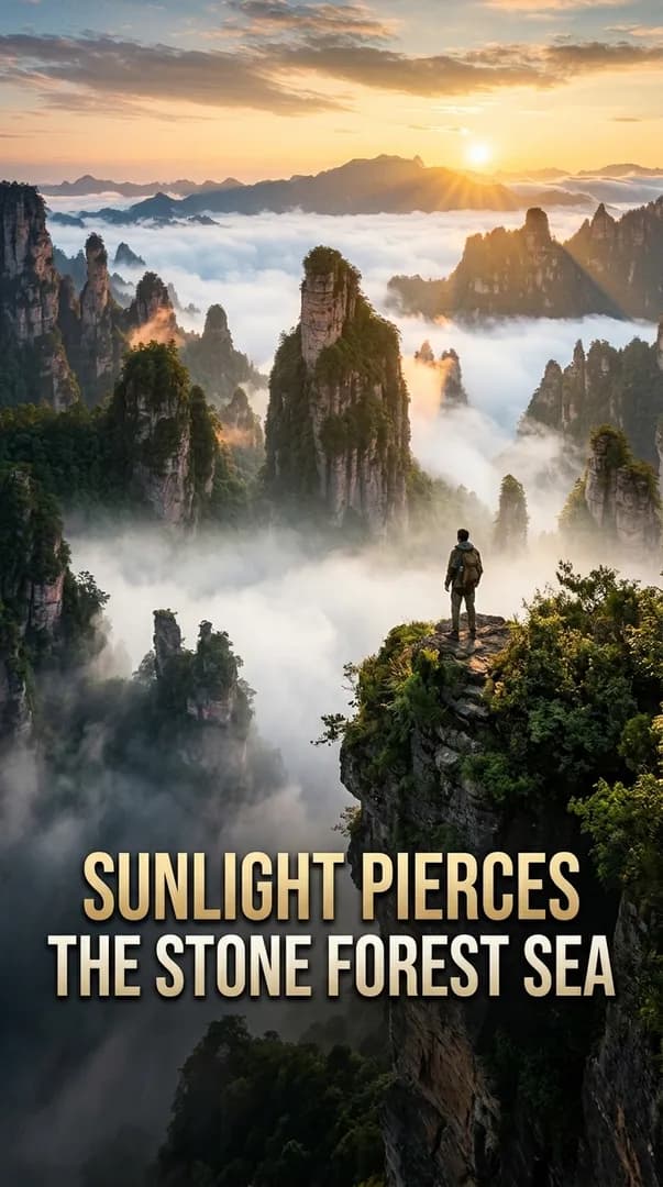 Sunlight Pierces the Stone Forest Sea