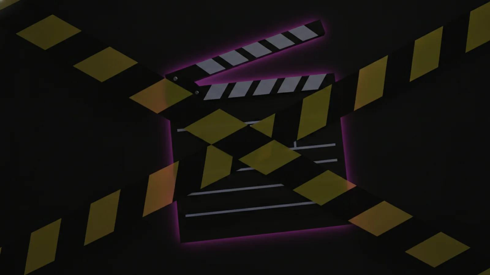 A film clapperboard crossed by striped barrier tape, representing a blocked AI video