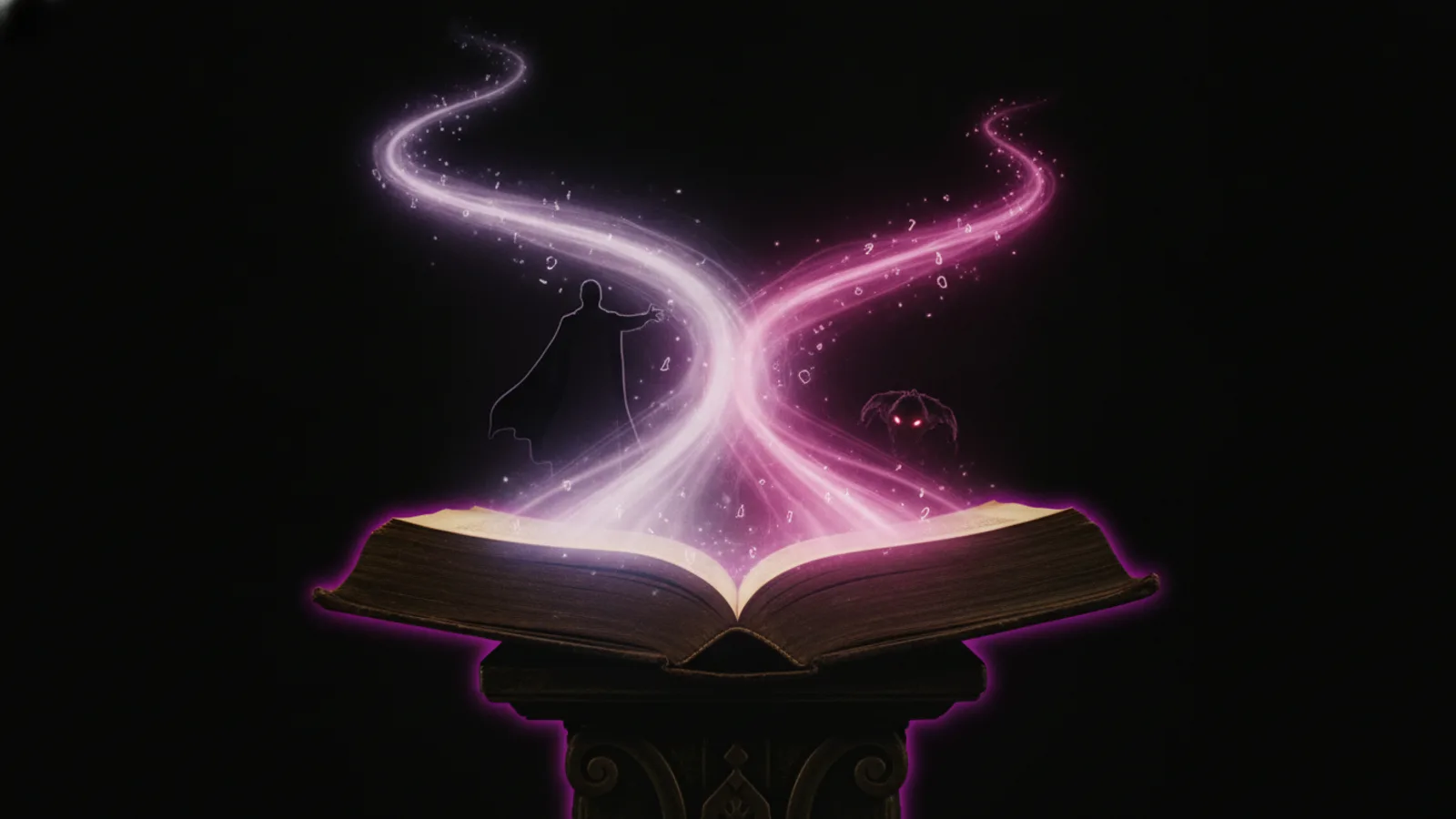 An open storybook with glowing branching paths, representing choices in story games