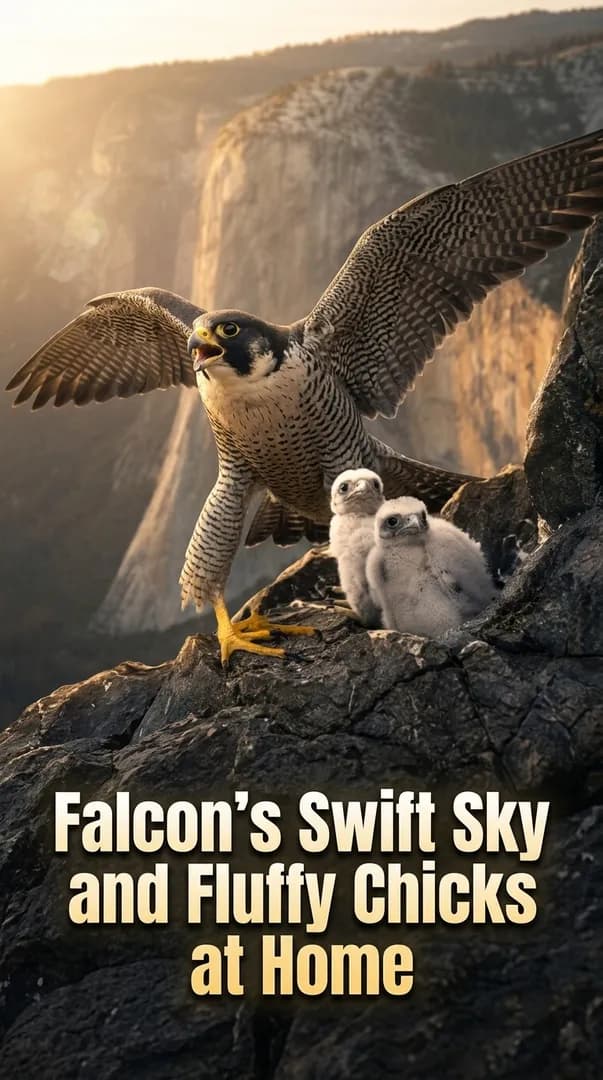 Falcon's Swift Sky and Fluffy Chicks at Home