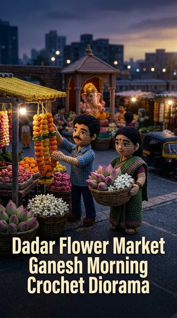 Dadar Flower Market Ganesh Morning Crochet Diorama
