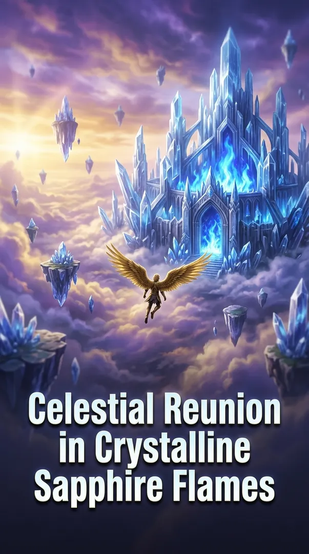 Celestial Reunion in Crystalline Sapphire Flames