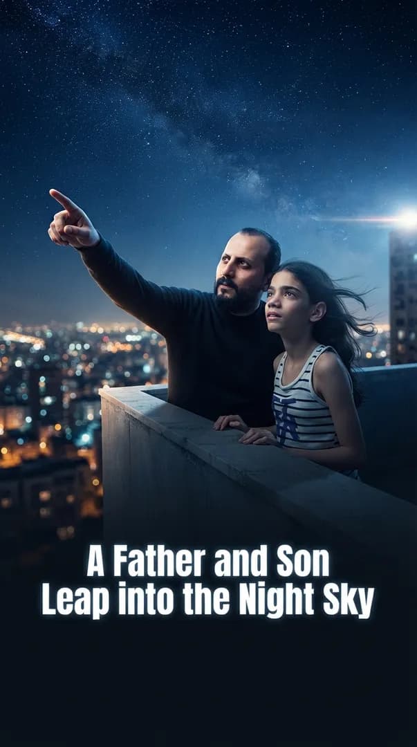 A Father and Son Leap into the Night Sky