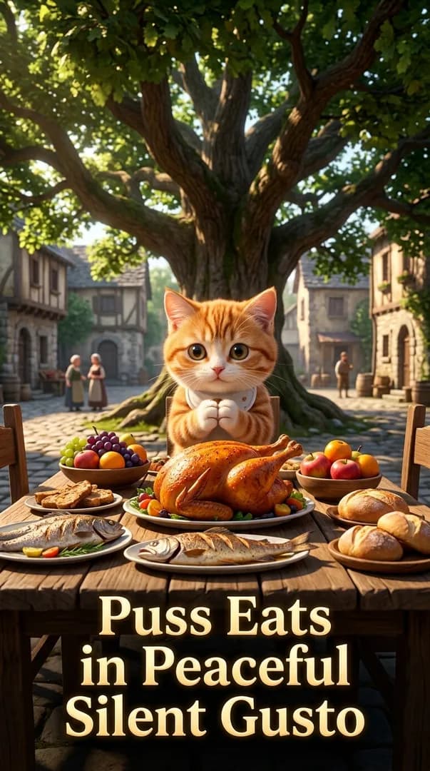 Puss Eats in Peaceful Silent Gusto