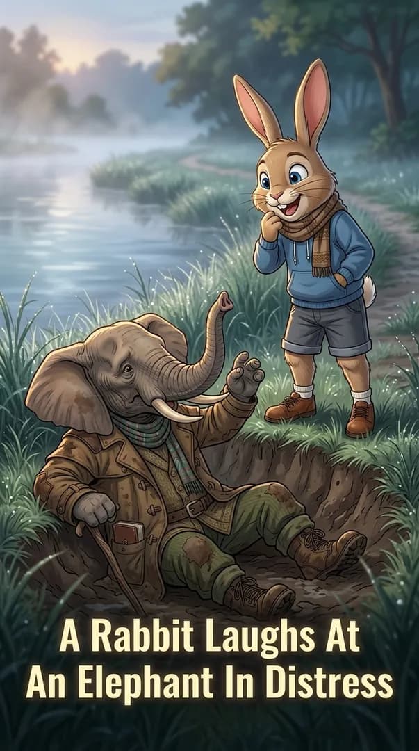 A Rabbit Laughs At An Elephant In Distress