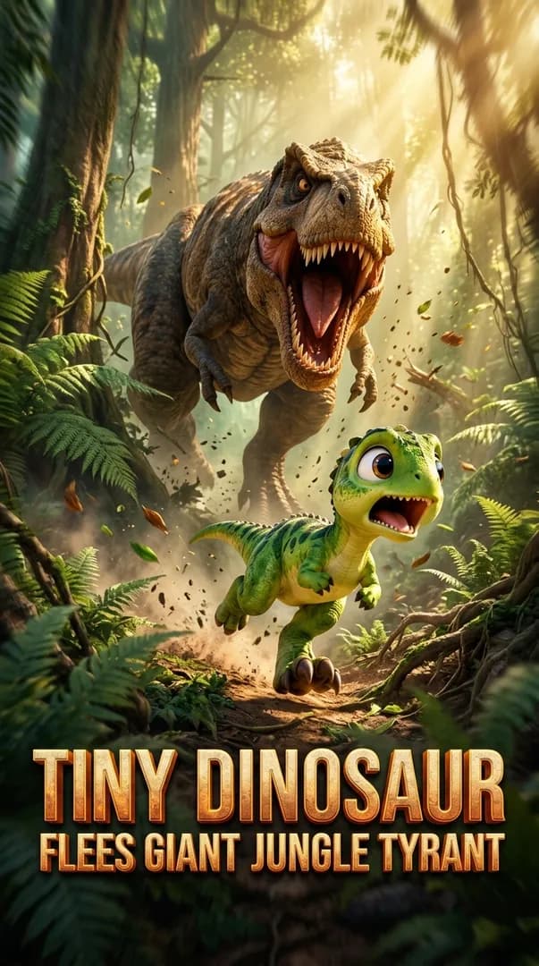 Tiny Dinosaur Flees Giant Jungle Tyrant
