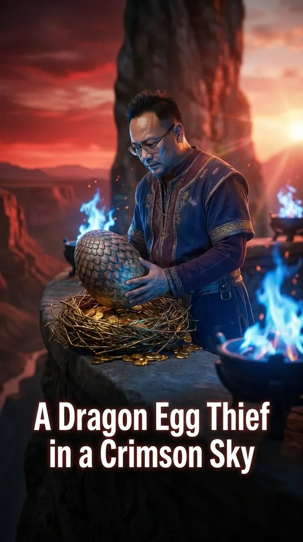 A Dragon Egg Thief in a Crimson Sky