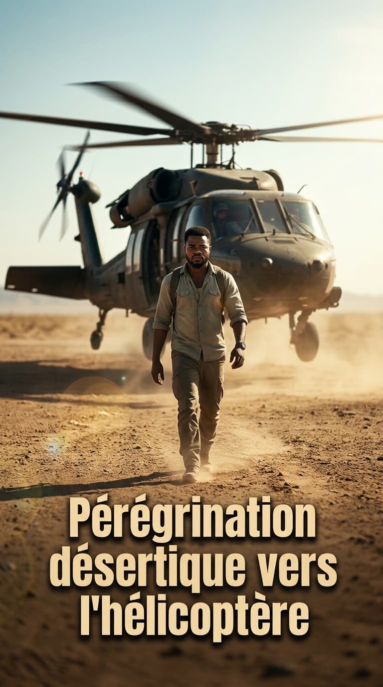 Pérégrination désertique vers l'hélicoptère