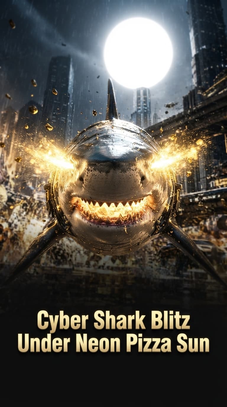 Cyber Shark Blitz Under Neon Pizza Sun