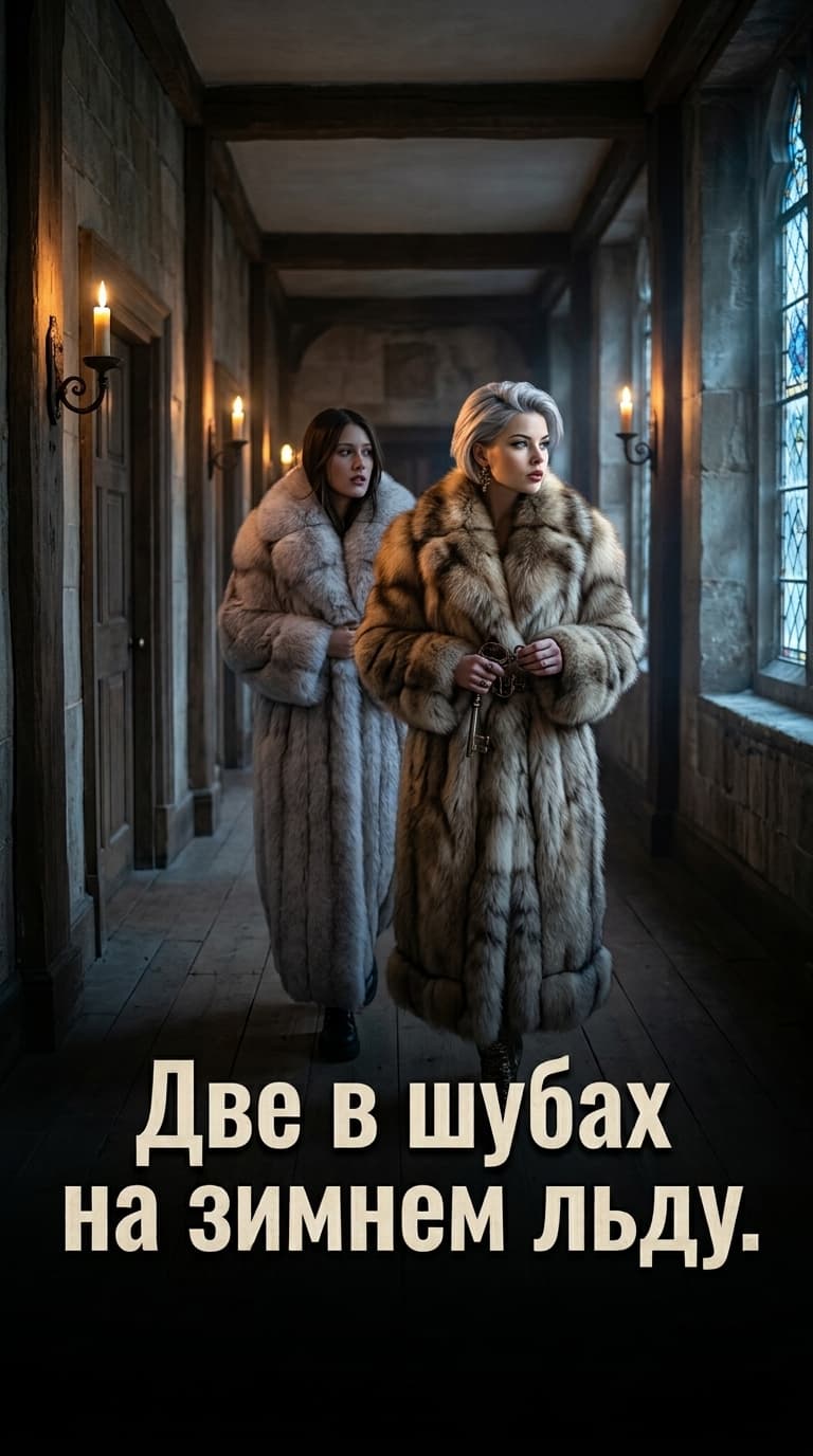 Две в шубах на зимнем льду