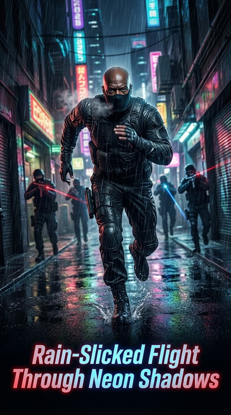 Rain-Slicked Flight Through Neon Shadows