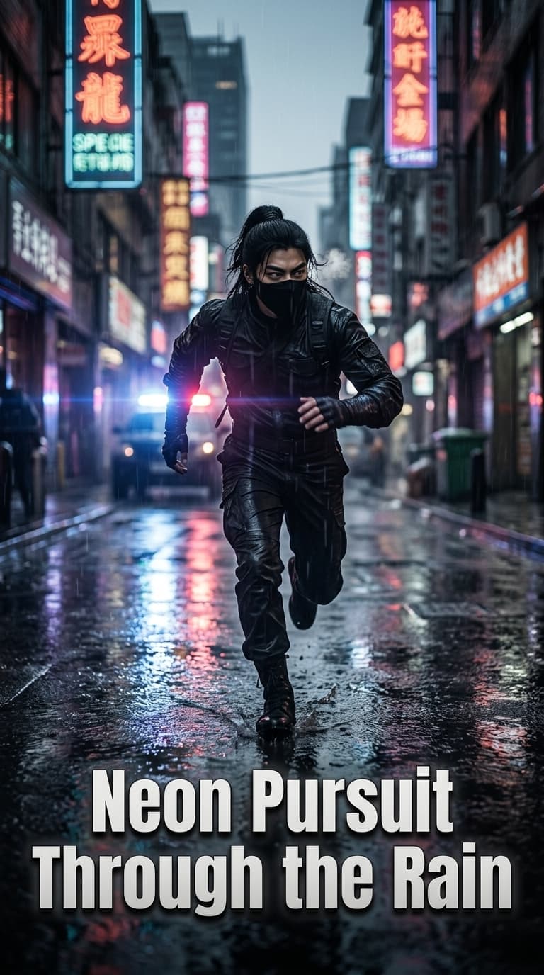 Neon Pursuit Through the Rain