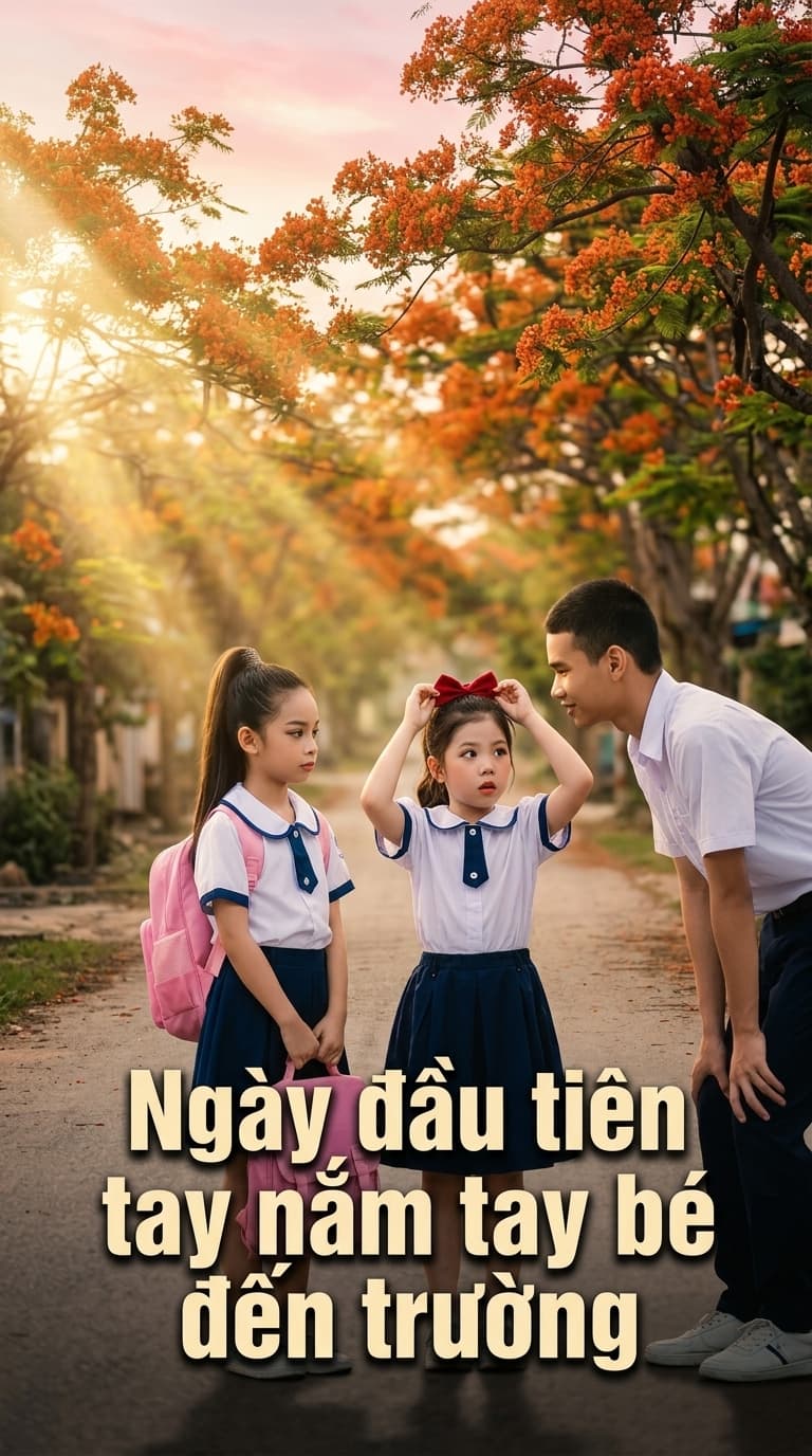 Ngày đầu tiên tay nắm tay bé đến trường