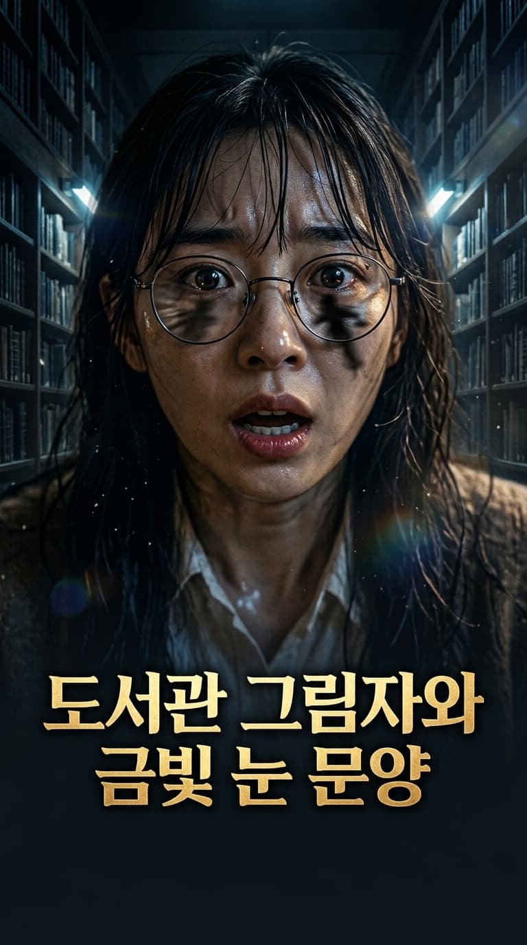 도서관 그림자와 금빛 눈 문양