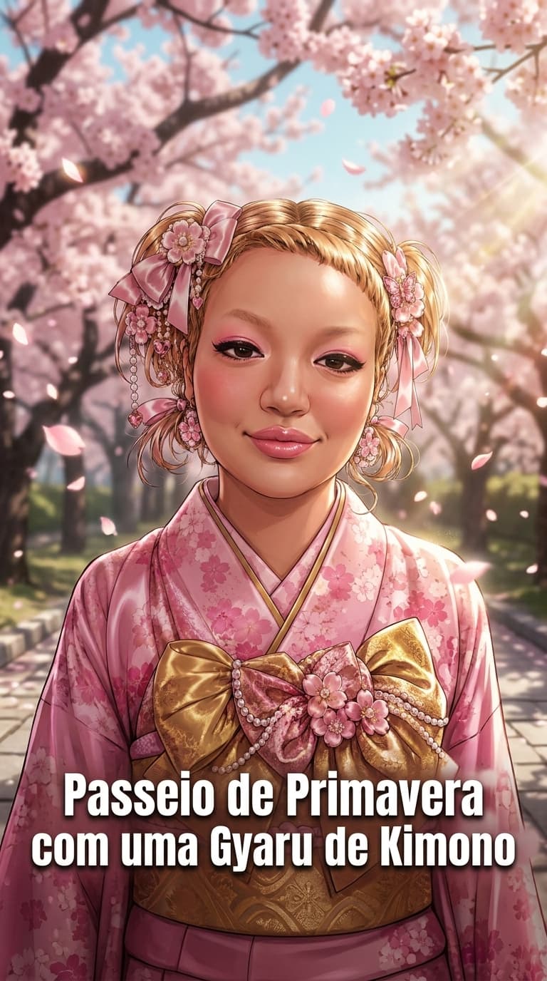Passeio de Primavera com uma Gyaru de Kimono