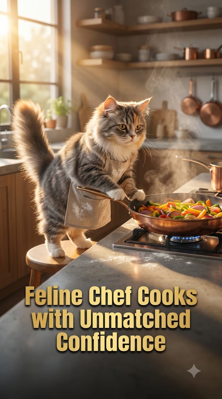 Feline Chef Cooks with Unmatched Confidence