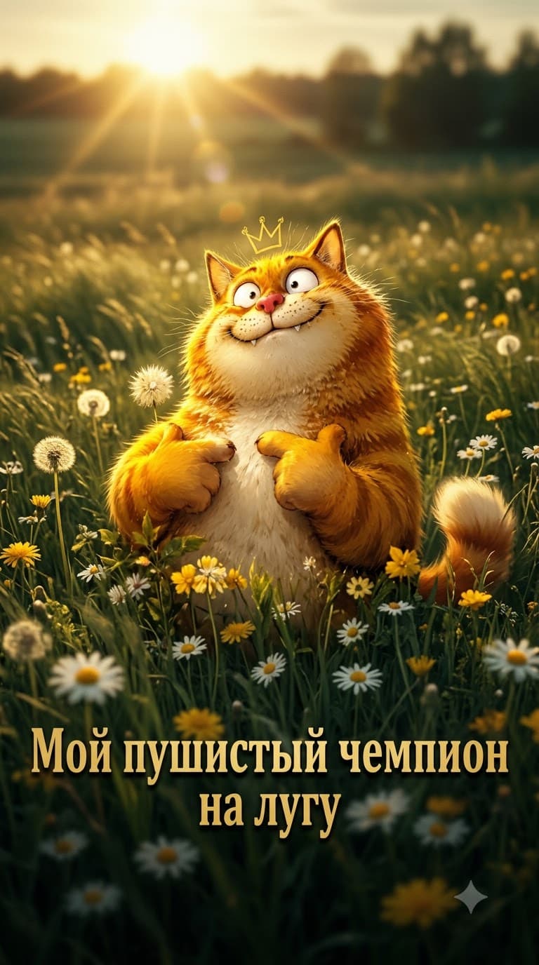 Мой пушистый чемпион на лугу