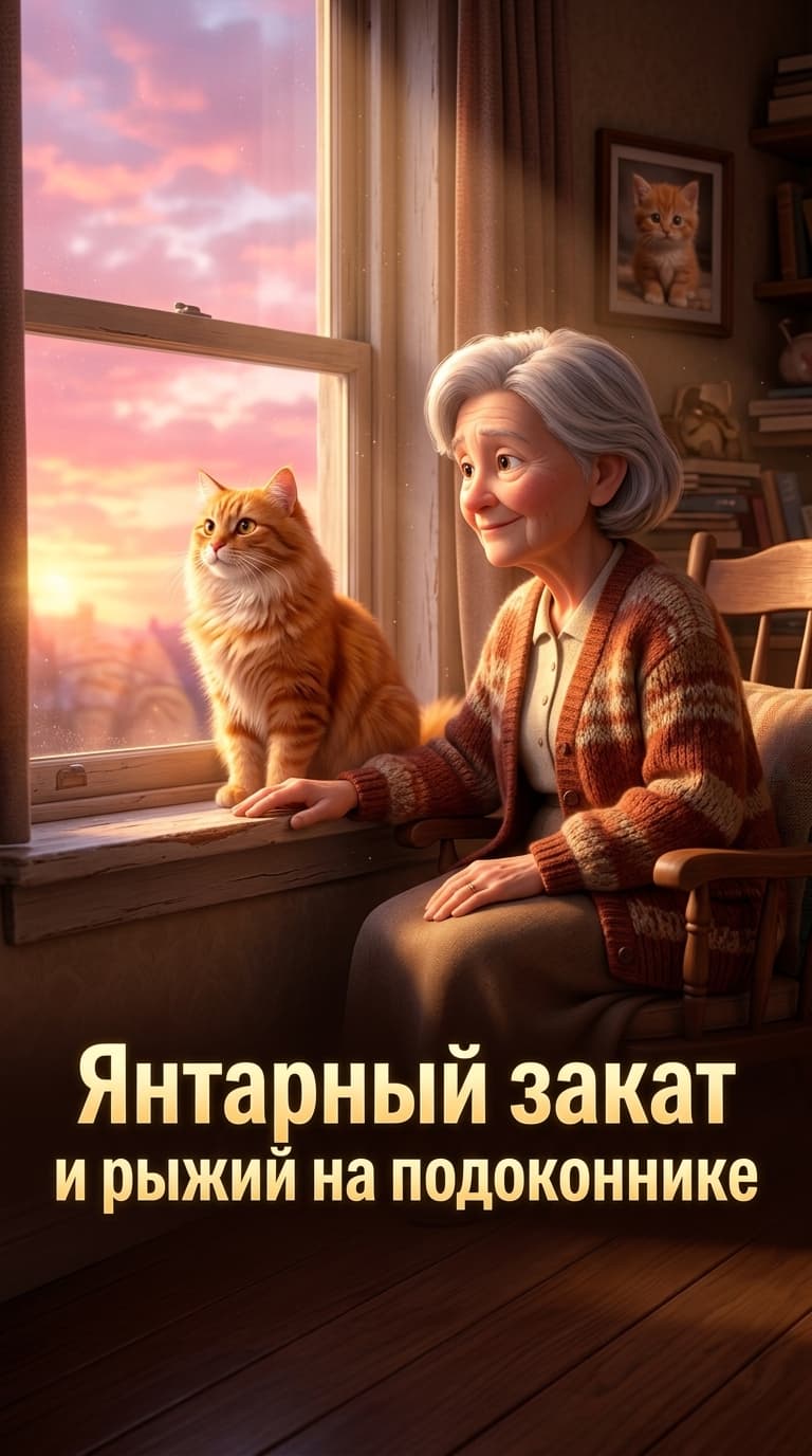 Янтарный закат и рыжий на подоконнике